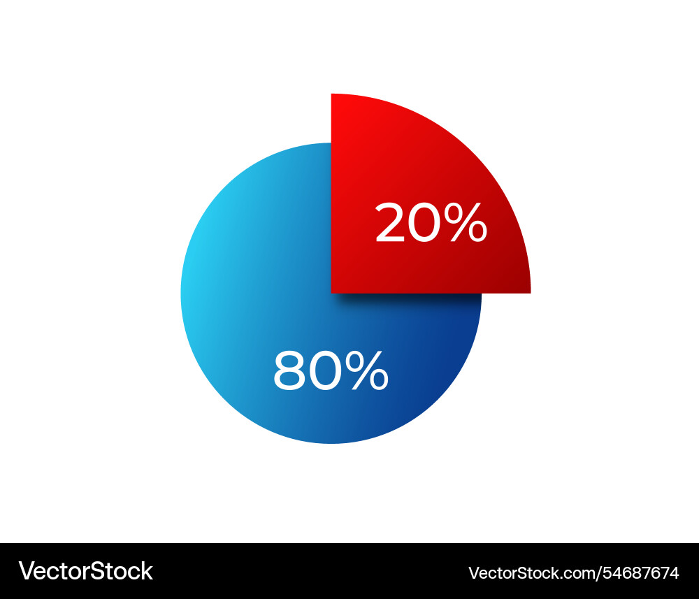 Pie chart showing 80 and 20 sections vector image