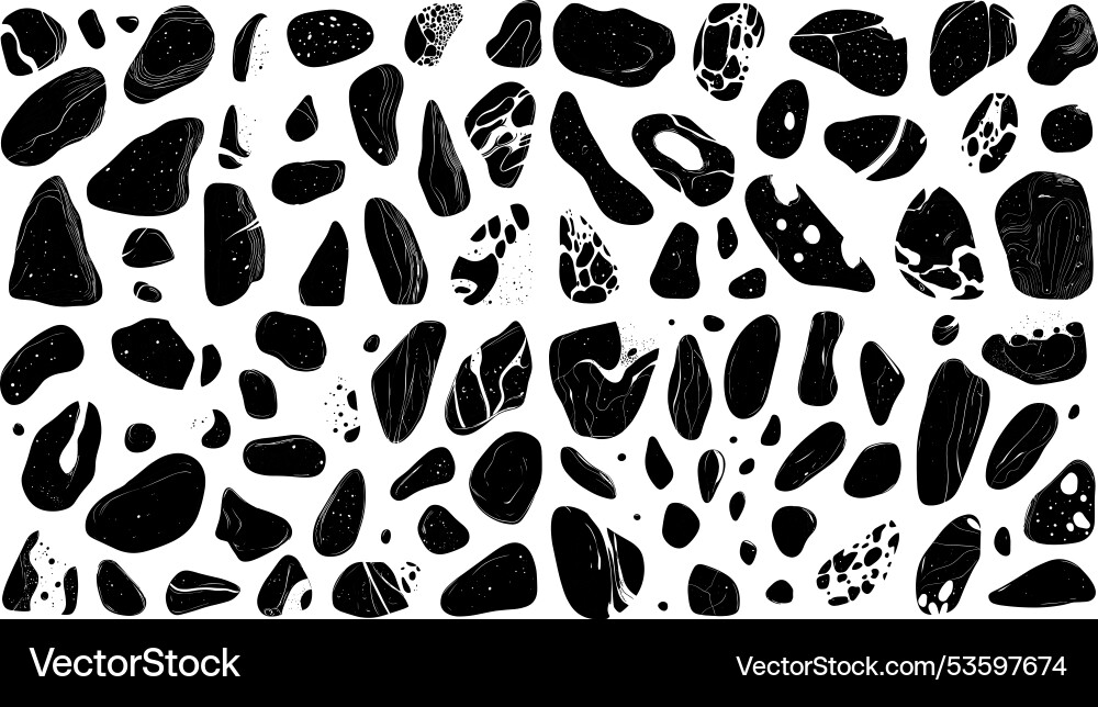 Schwarze Pebble Silhouetten Tinte Stein Spots Schwarze Pebble Silhouetten Tinte Stein Spots vektorbild