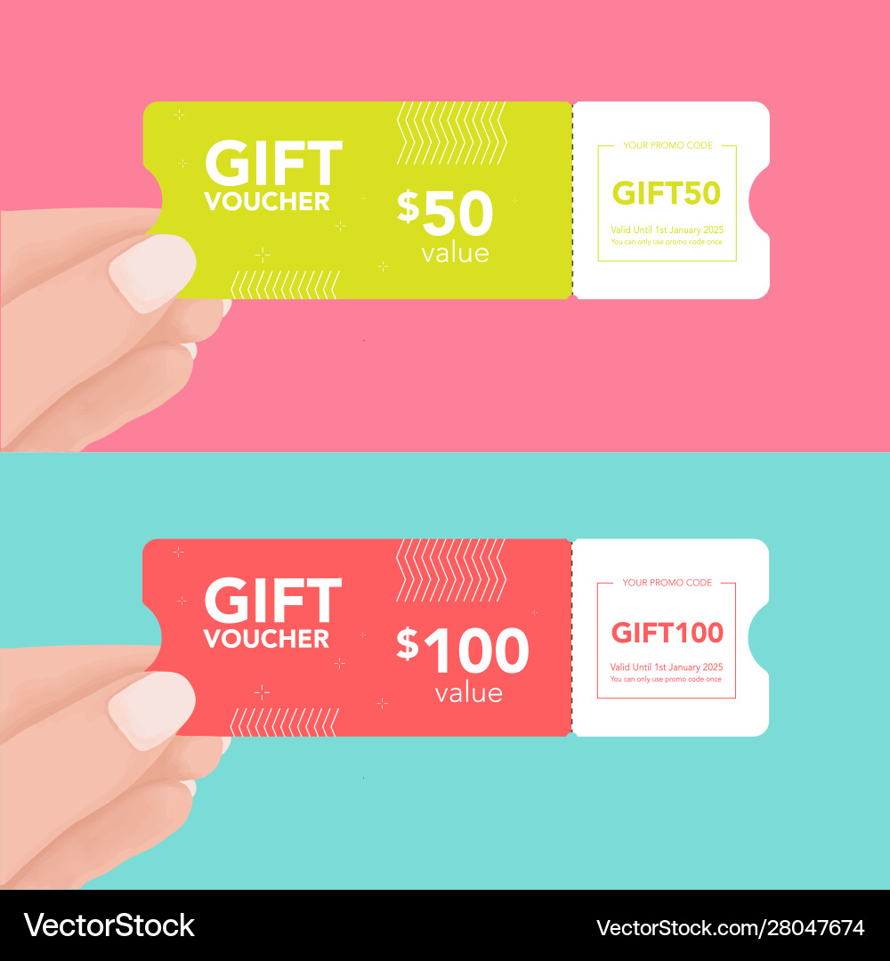 Set hand holding coupon holiday and event gift Set hand holding coupon holiday and event gift vector image