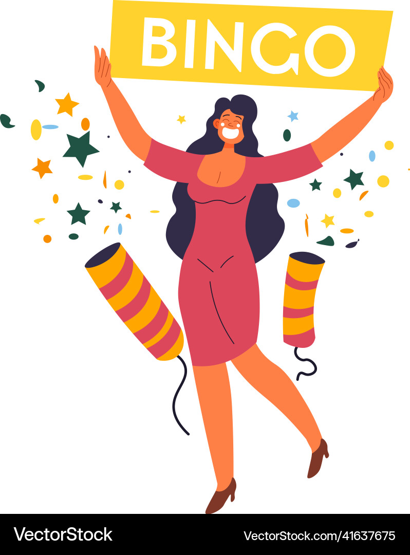 Woman with bingo sign congrats on winning lottery Woman with bingo sign congrats on winning lottery vector image