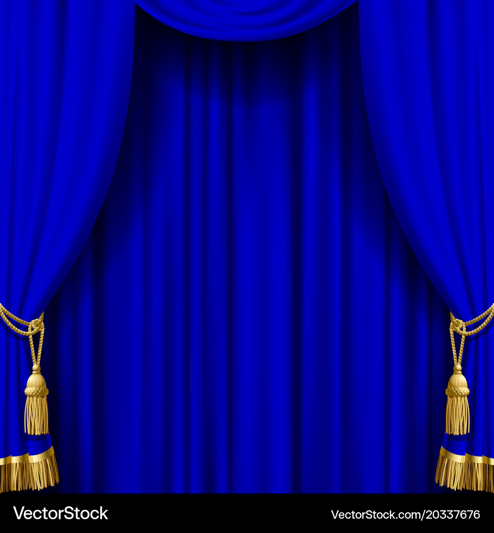Blue curtain with gold tassels Royalty Free Vector Image