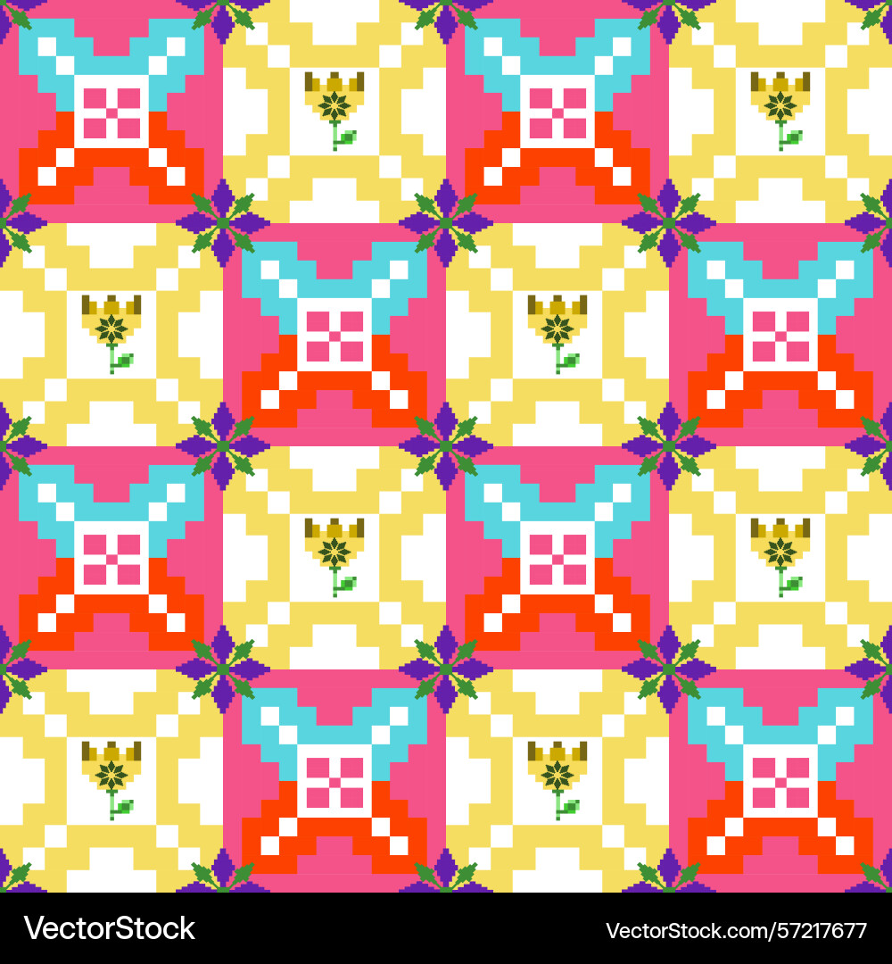 Cross stitch pixel pattern seamless patchwork Vector Image