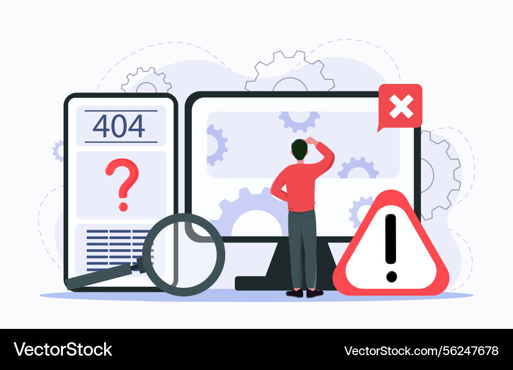 Error 404 page with confused user Error 404 page with confused user vector image