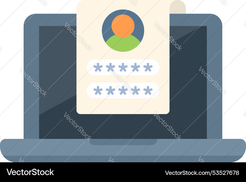 Laptop showing user profile with password Laptop showing user profile with password vector image