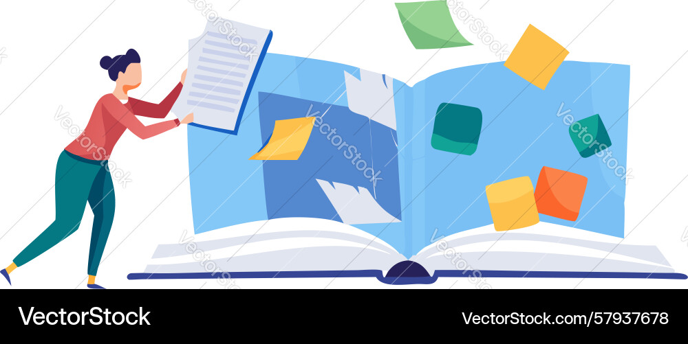 Person Reading with Floating Notes Vector Image