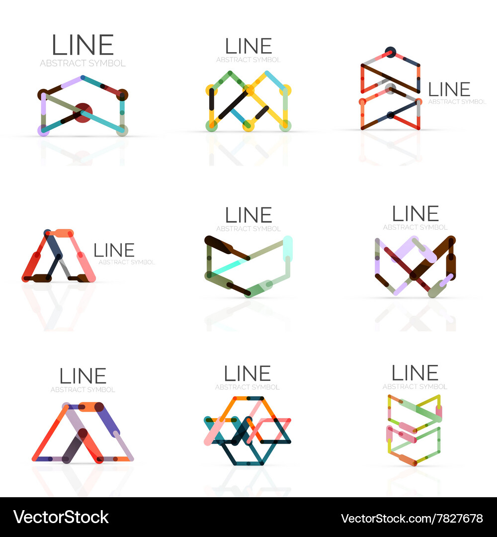Set of linear abstract logos connected Vector Image