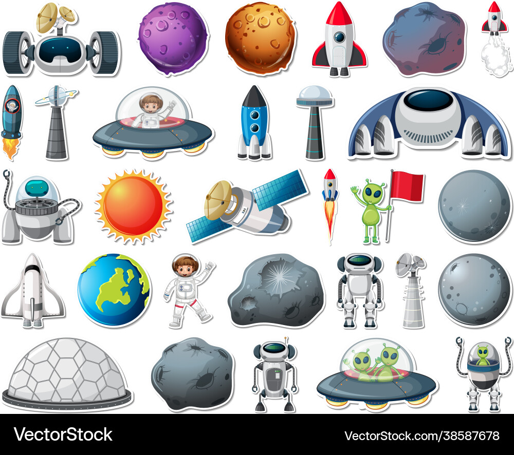 Set stickers with solar system objects isolated