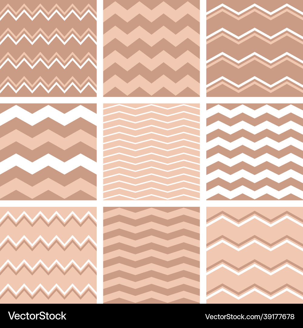 Zig Zag Pattern Set - Brown, White, Pink vector image