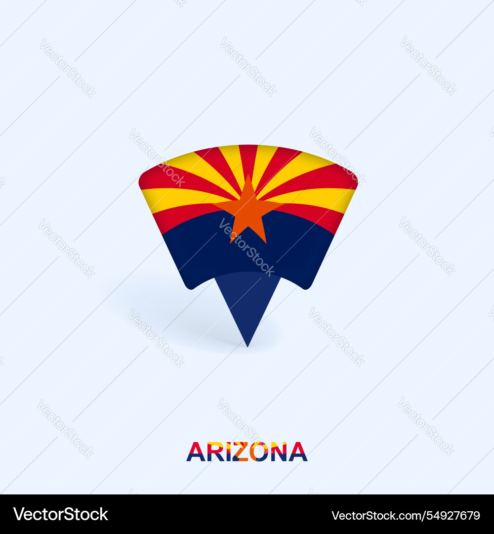 Arizona flag map pointer design with shadow Arizona flag map pointer design with shadow vector image