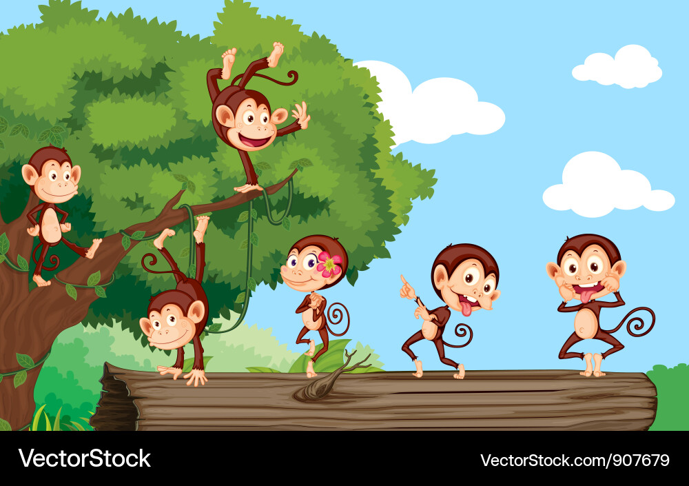 Monkeys on a Log Vector Image