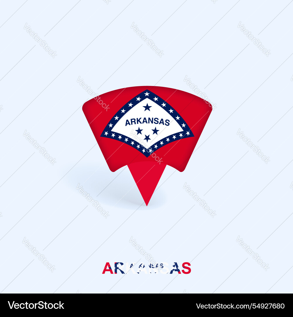 Arkansas flag map pointer design with shadow Arkansas flag map pointer design with shadow vector image