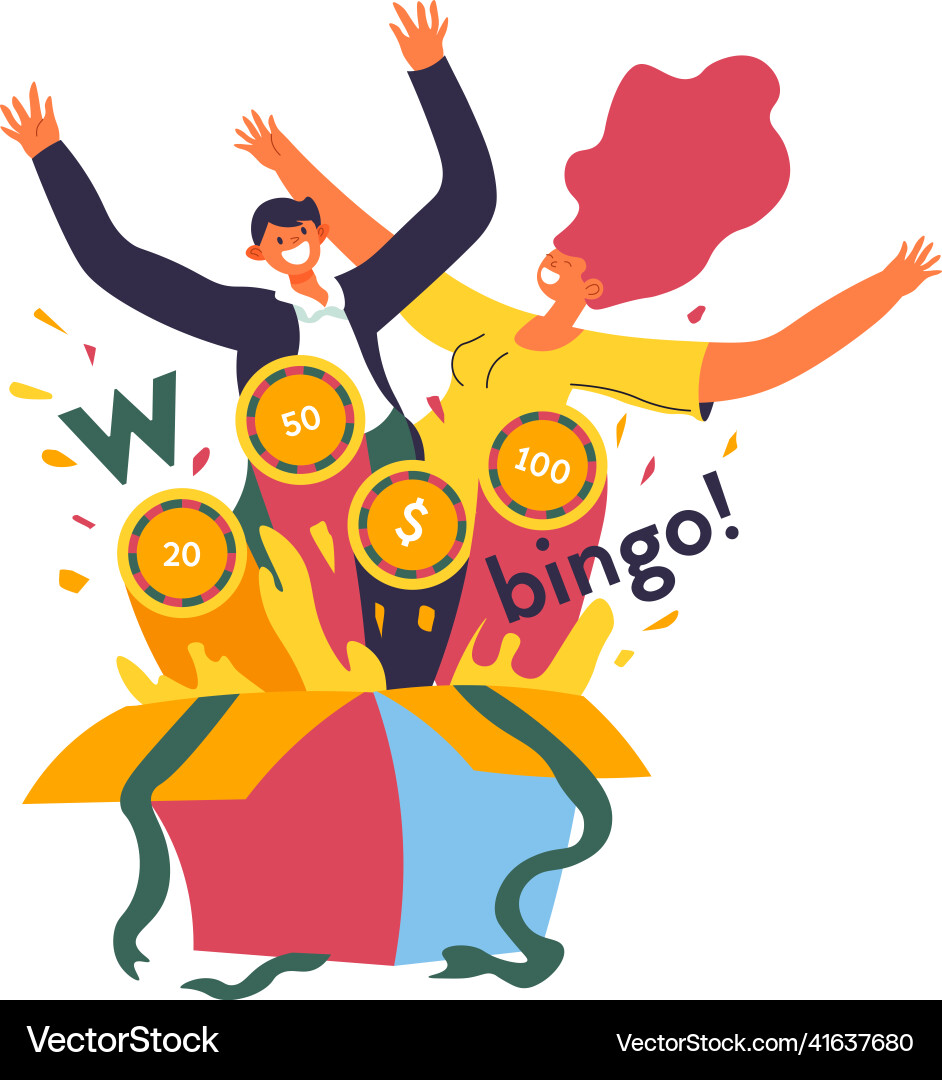 Bingo feiert Sieg in Glücksspiel Lotterie gewinnt Bingo feiert Sieg in Glücksspiel Lotterie gewinnt vektorbild