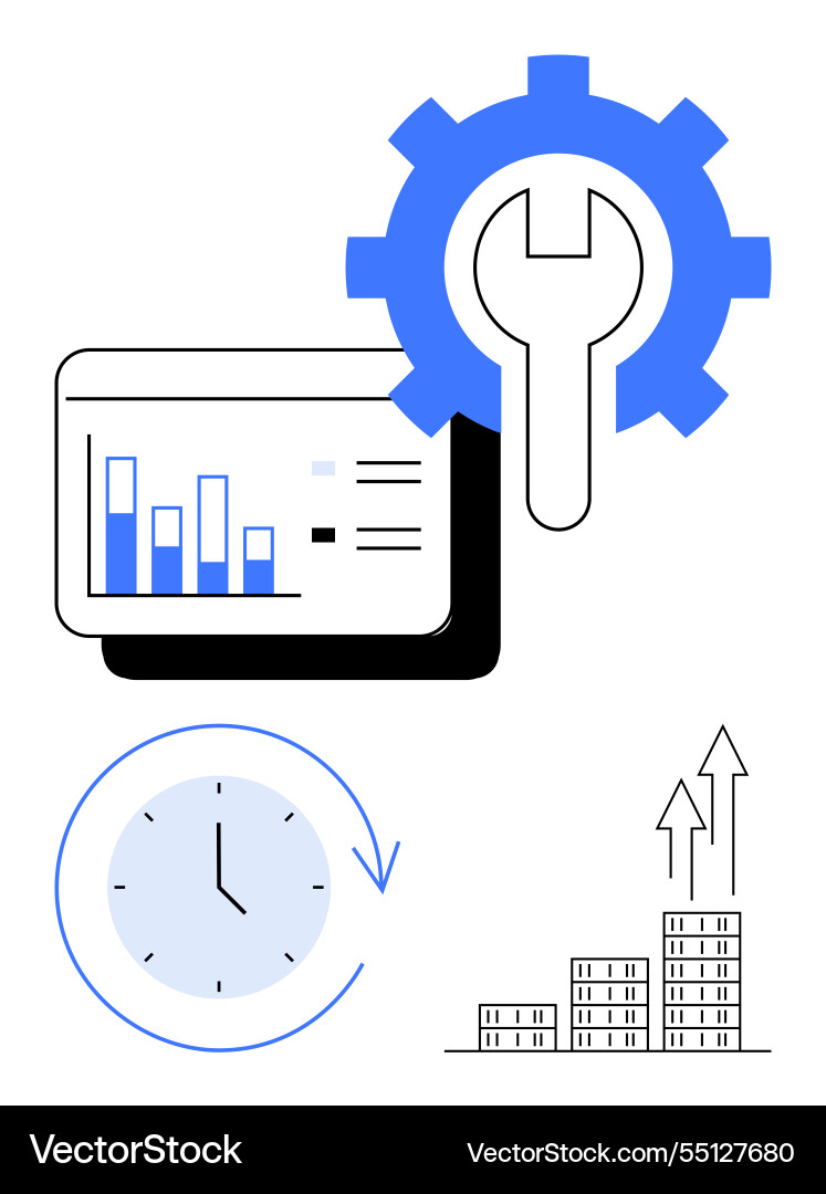 Data analysis tools with growth icons clock Data analysis tools with growth icons clock vector image