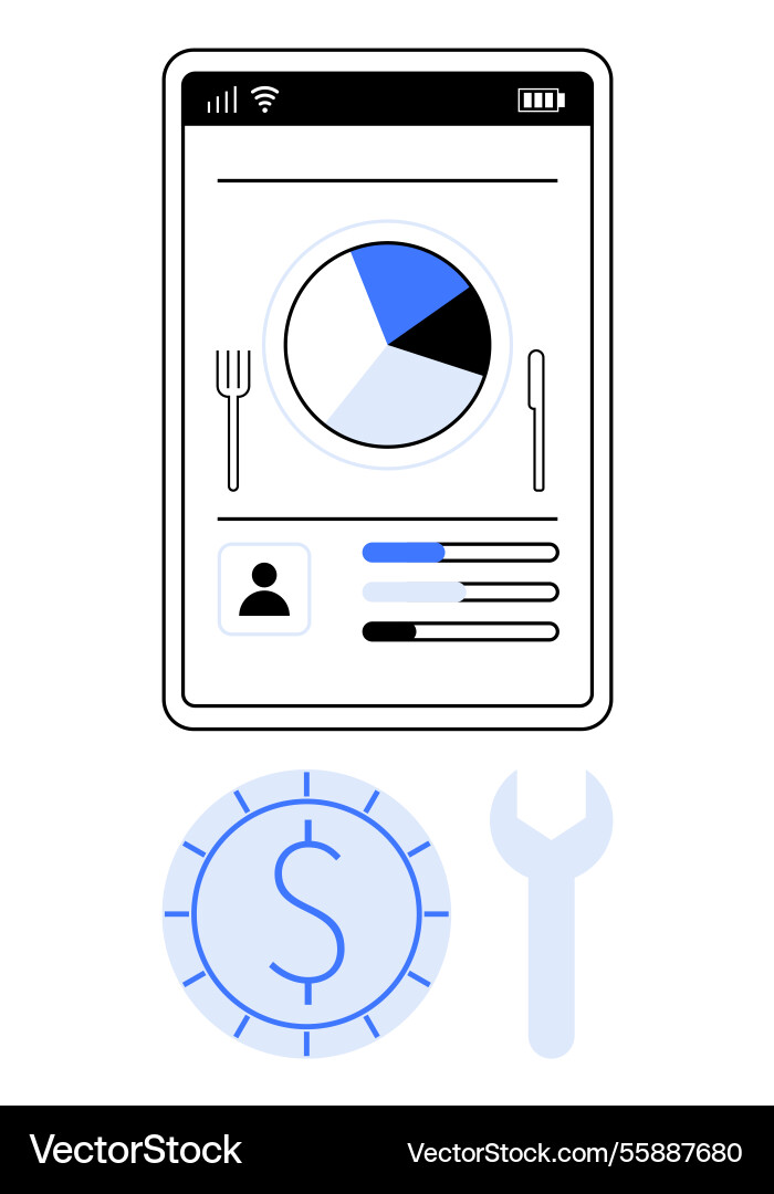 Mobile app interface with pie chart user profile Mobile app interface with pie chart user profile vector image