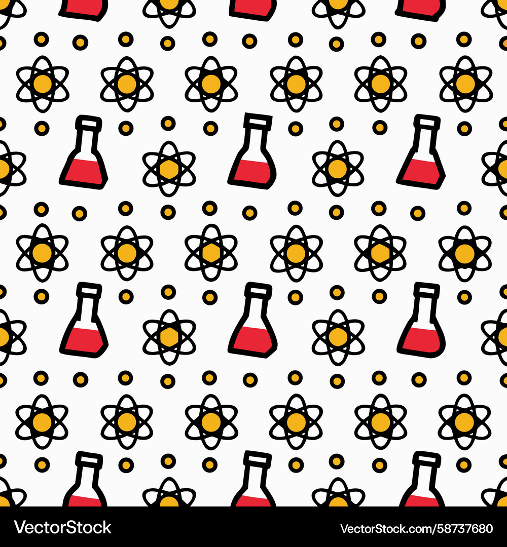 Science Lab Pattern - Atoms & Flasks Vector Image