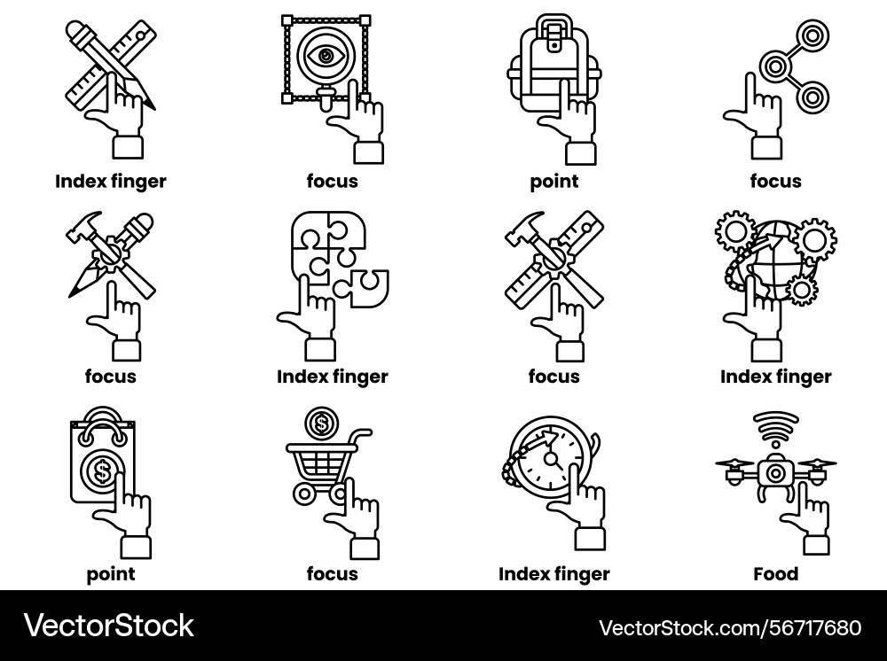 Set of images hands pointing at various things Set of images hands pointing at various things vector image