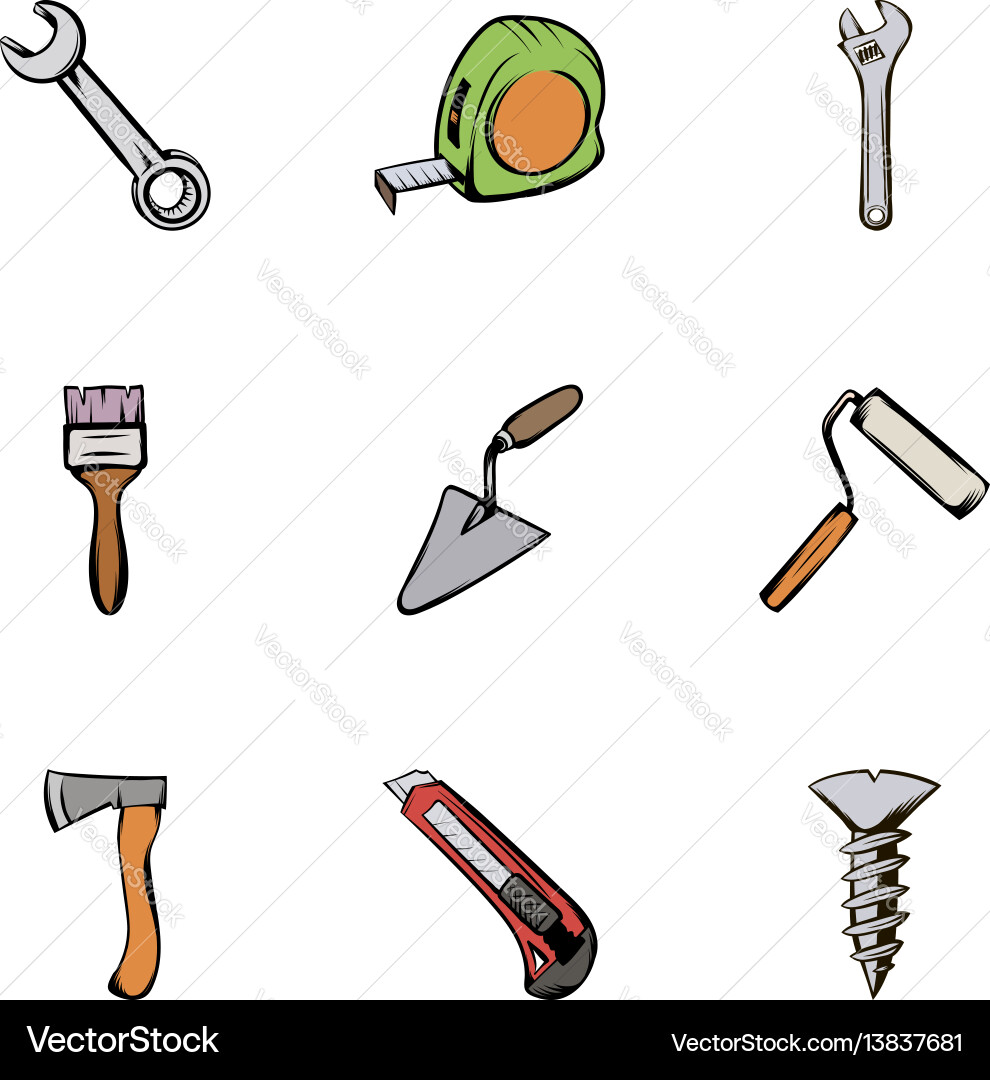 Bauausrüstung Icons Set Cartoon Stil Bauausrüstung Icons Set Cartoon Stil vektorbild