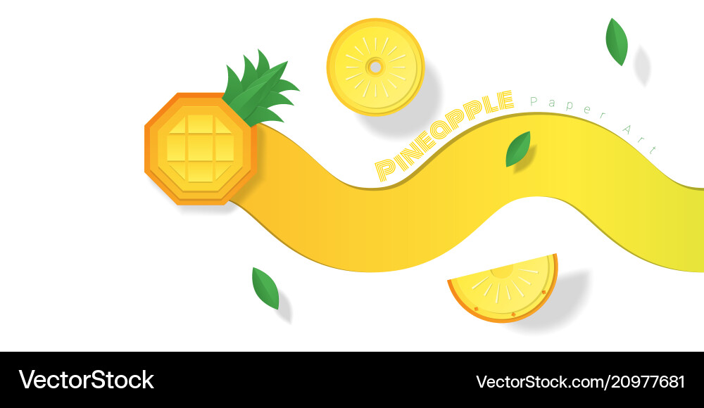 Fresh pineapple fruit background paper art style vector image