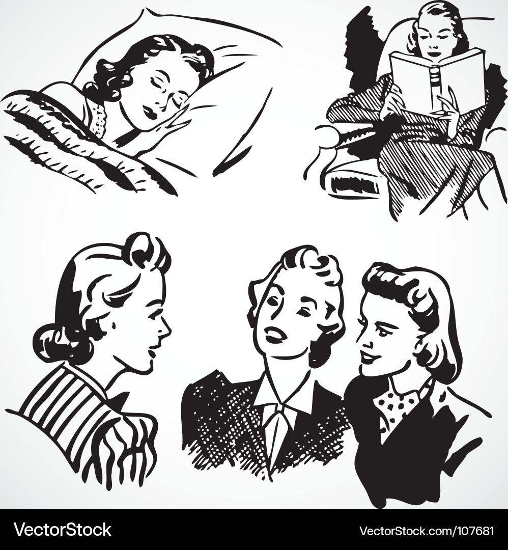 Retro Women at Home - Sketch vector image