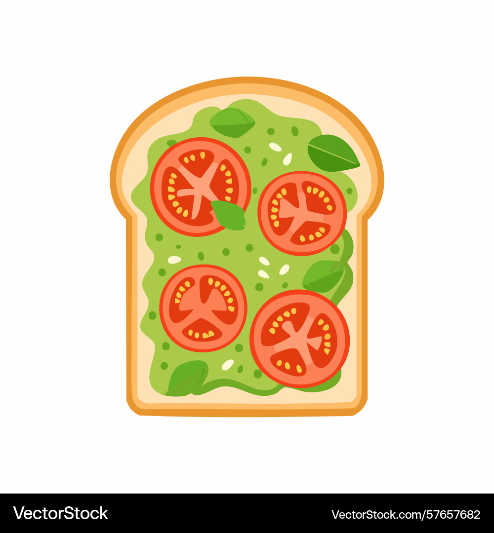 Avocado toast with sliced tomatoes and basil Avocado toast with sliced tomatoes and basil Vector Image