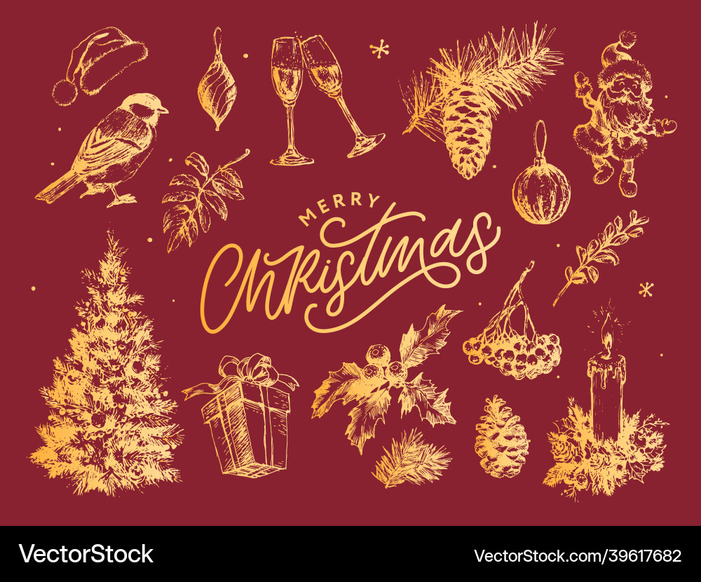 New year and christmas set sketch vector image