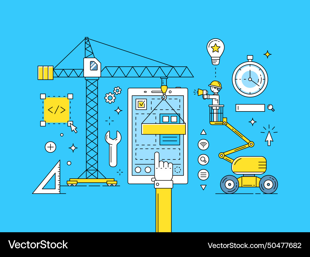 Ui ux thin line mobile app development process Ui ux thin line mobile app development process vector image