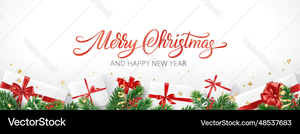 Christmas banner with decorated fir tree branches Christmas banner with decorated fir tree branches vector image