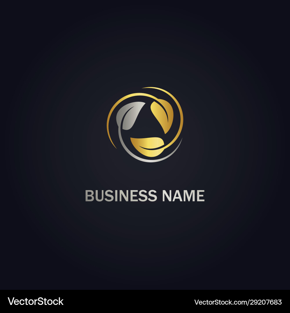 Circle leaf organic gold logo Royalty Free Vector Image