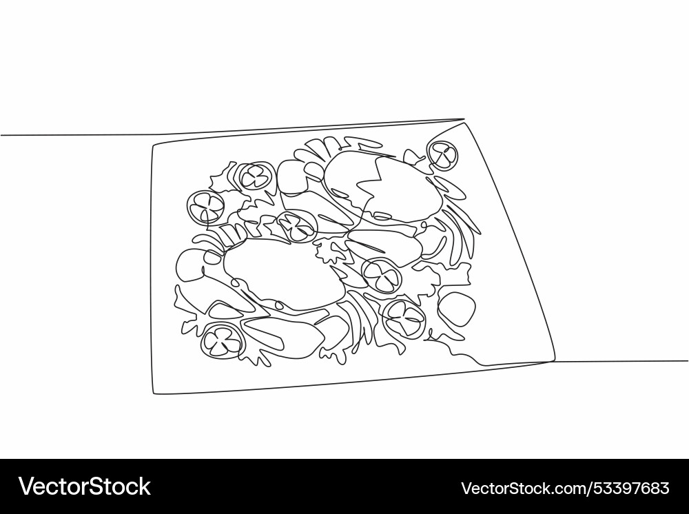 Continuous one line drawing two crabs on a square Vector Image