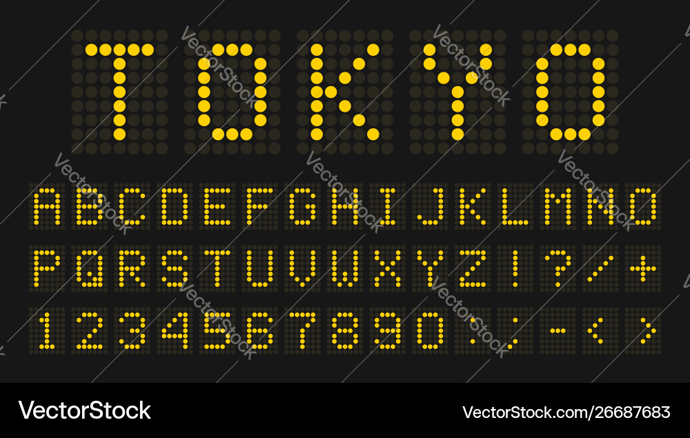Digital LED Font - Alphabet and Numbers vector image