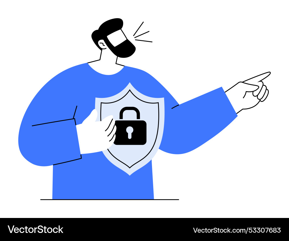 Man with shield and lock symbol emphasizing Man with shield and lock symbol emphasizing vector image