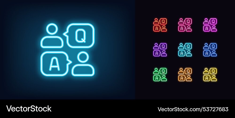 Outline neon qa icon set glowing questions Outline neon qa icon set glowing questions vector image