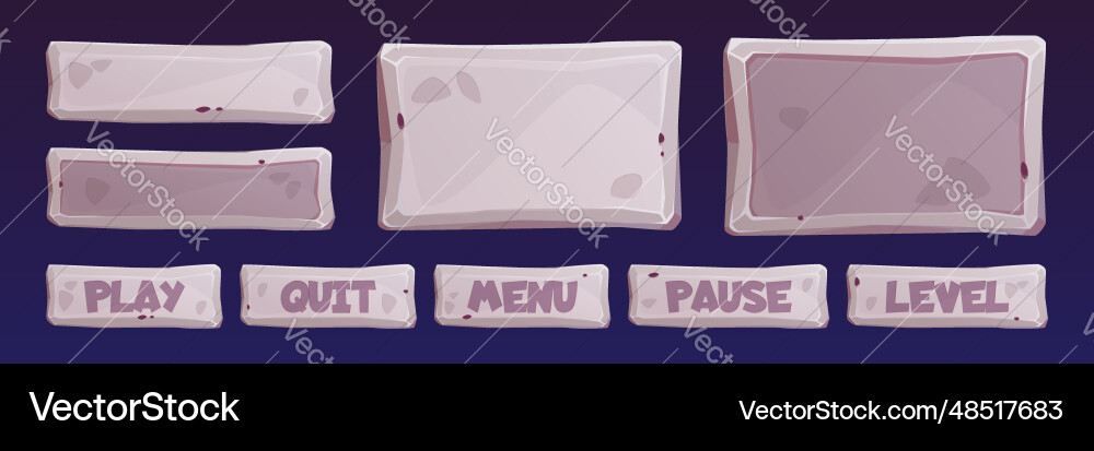 Rock frame ui board stone game interface Rock frame ui board stone game interface vector image