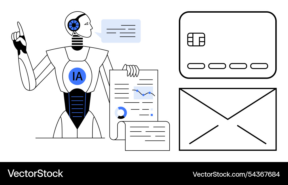 Ai-powered robot managing documents emails Ai-powered robot managing documents emails Vector Image