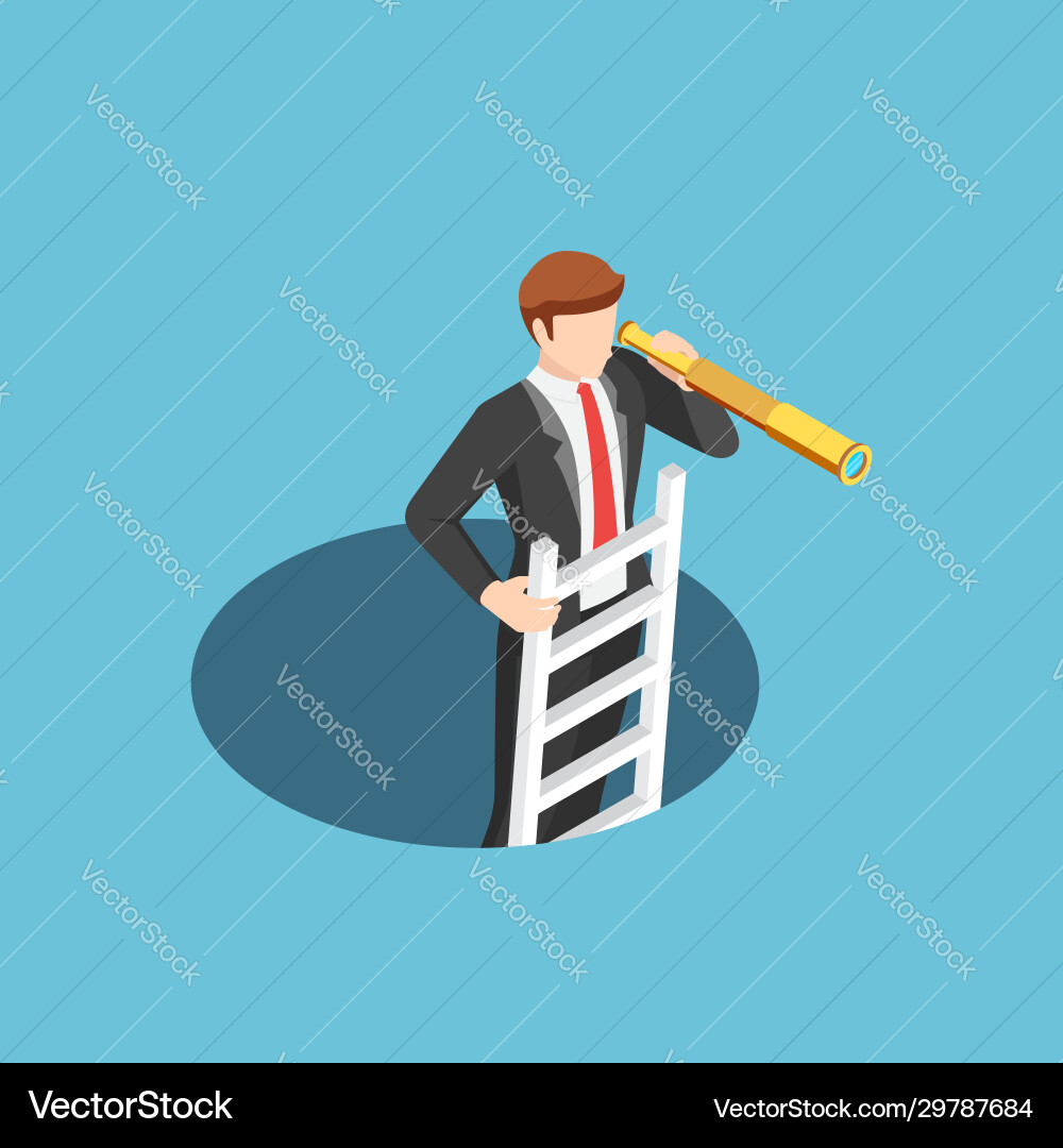 Isometric businessman climbs out hole Isometric businessman climbs out hole vector image