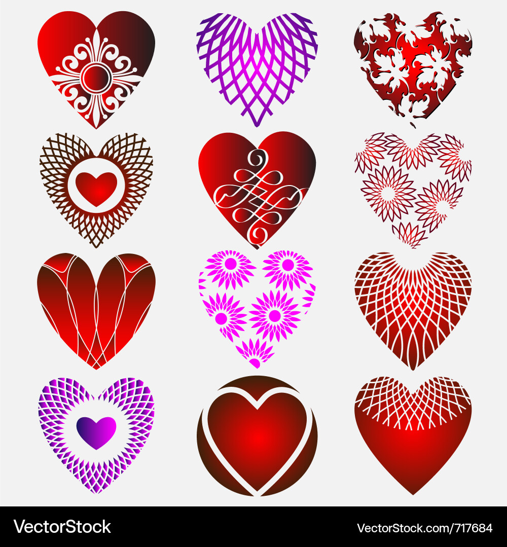 Set of complex heart icon with calligraphic Vector Image