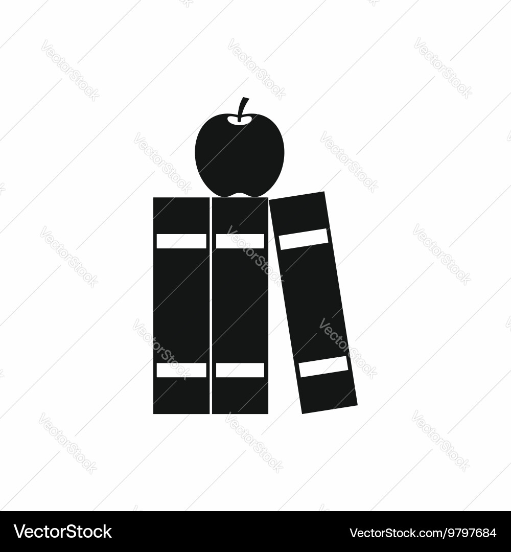 Stack of books and apple icon simple style vector image