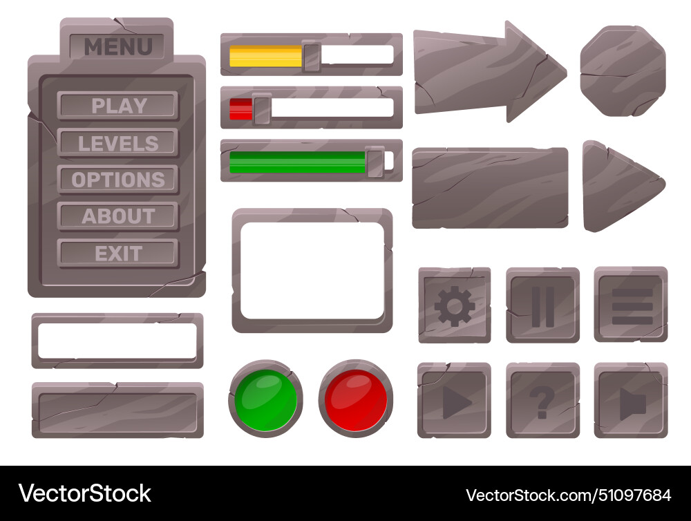 Stone frames and buttons cartoon user interface Stone frames and buttons cartoon user interface vector image
