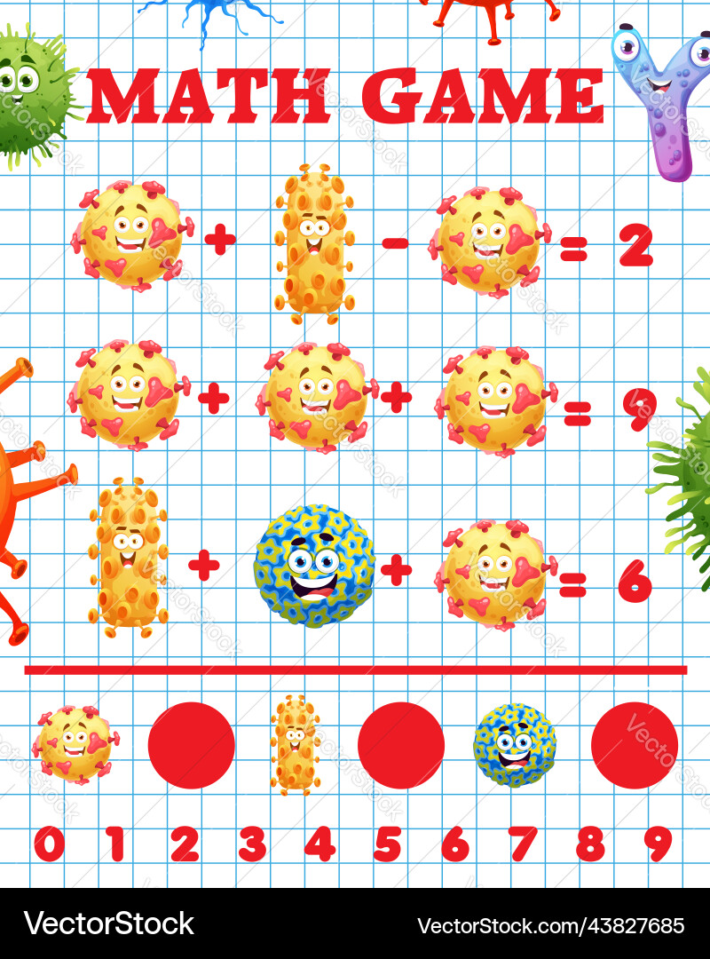 Cartoon Virus und Mikrobe Zeichen Mathematik Spiel Cartoon Virus und Mikrobe Zeichen Mathematik Spiel vektorbild