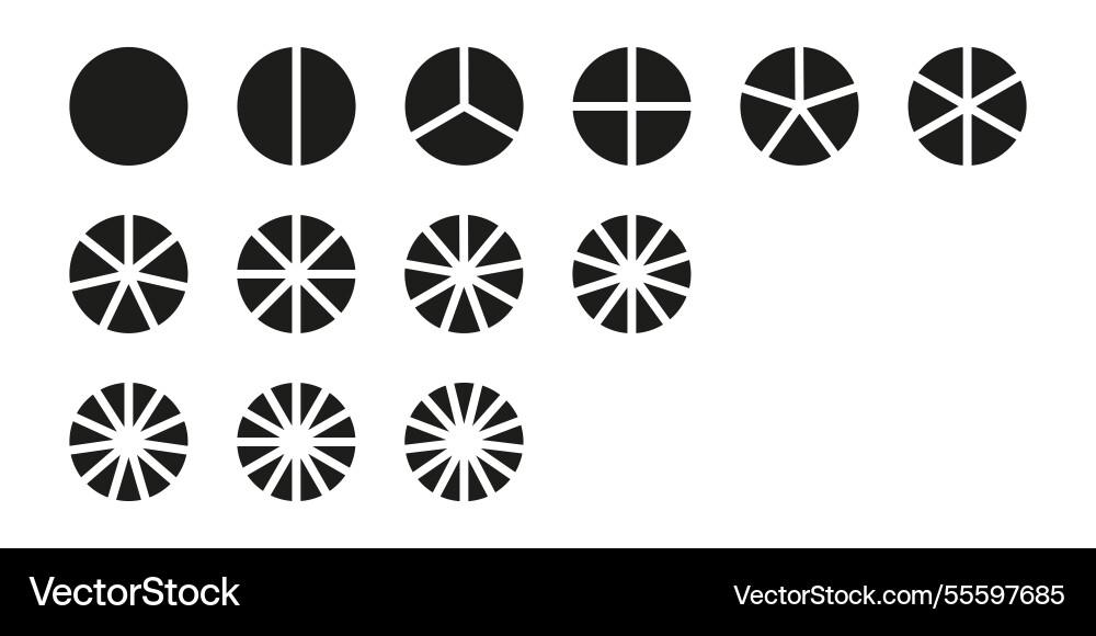Circle division on from 1 to 13 equal parts set Vector Image