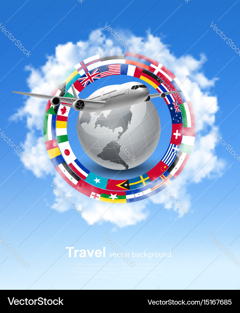 Global Travel Background with Flags and Globe Vector Image