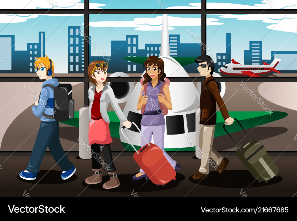 Group of young people traveling together Vector Image