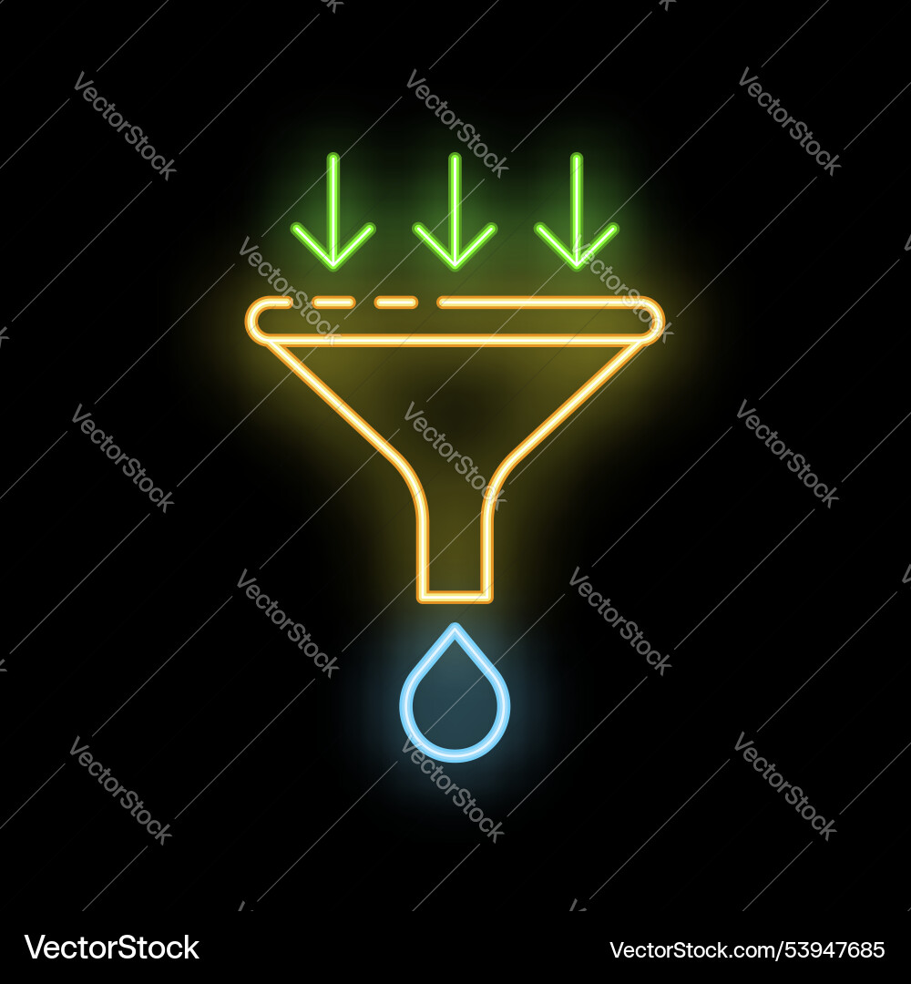 Neon funnel filtering three streams combining Neon funnel filtering three streams combining vector image