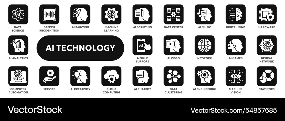 Set of solid icons related to ai Set of solid icons related to ai vector image