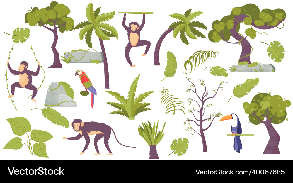 Tropic landscape flat set Royalty Free Vector Image