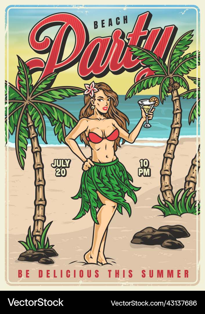 Beach party vintage flyer colorful Beach party vintage flyer colorful vector image