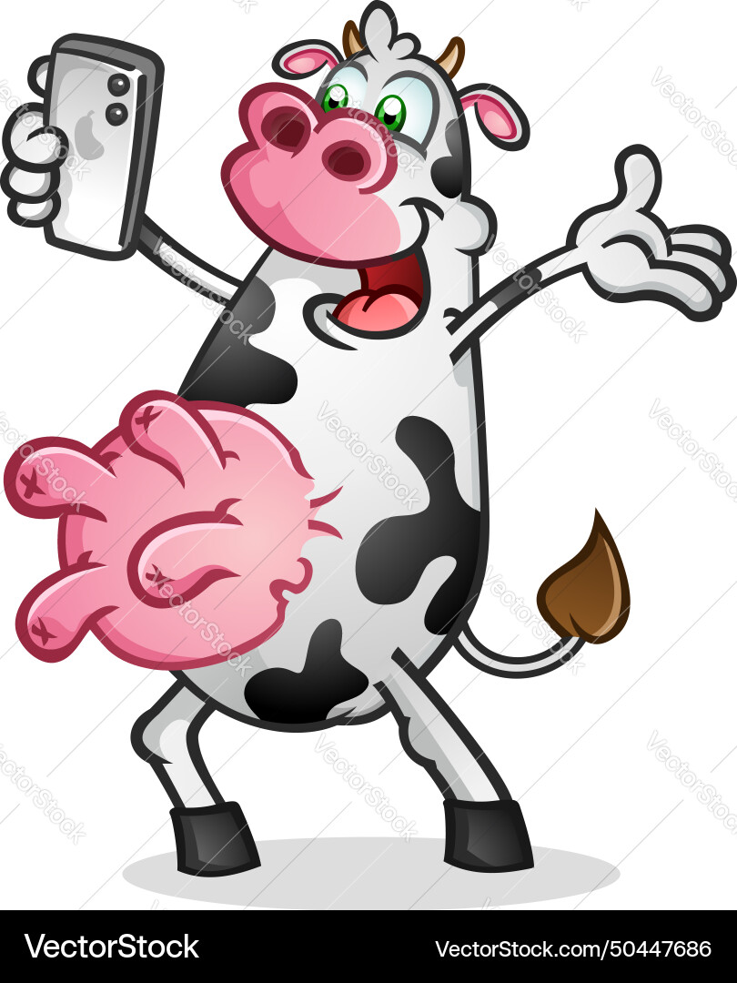Cow cartoon character taking a selfie Cow cartoon character taking a selfie vector image