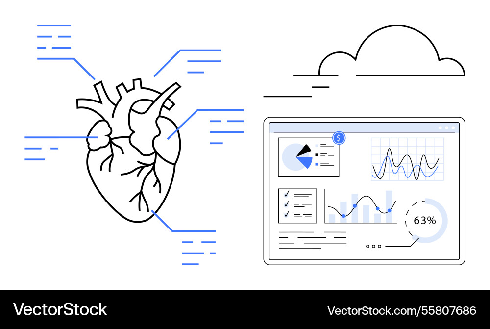 Digital health data visualization with heart Digital health data visualization with heart vector image