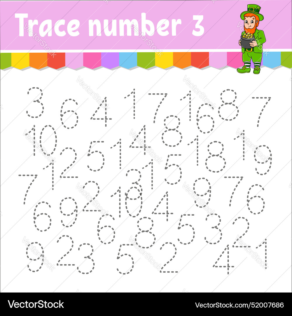 Trace number handwriting practice learning Trace number handwriting practice learning vector image