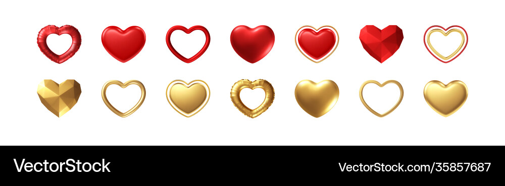Big valentines day set different realistic gold Big valentines day set different realistic gold vector image
